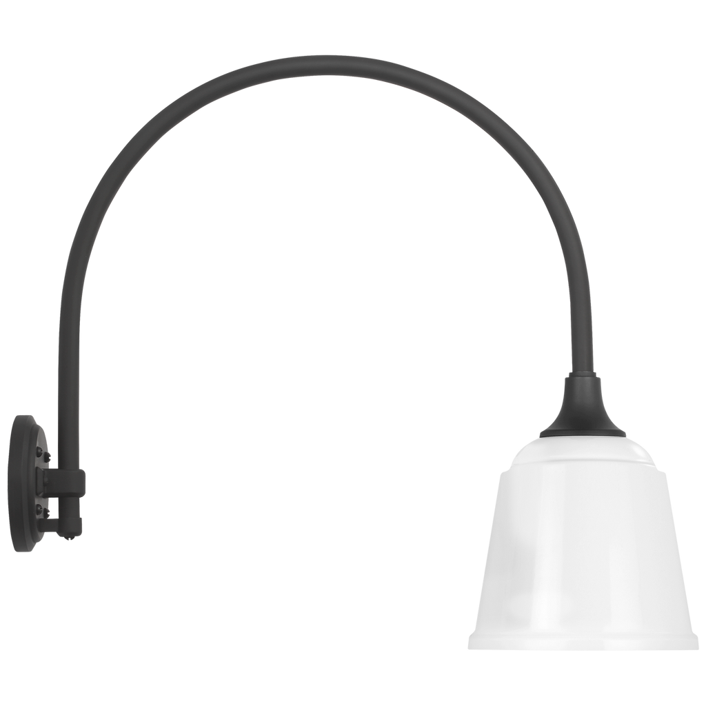 Academy 19.5" Arched Mack Barn Light | Matte Black | 8 | 8" White Rockhouse Shade