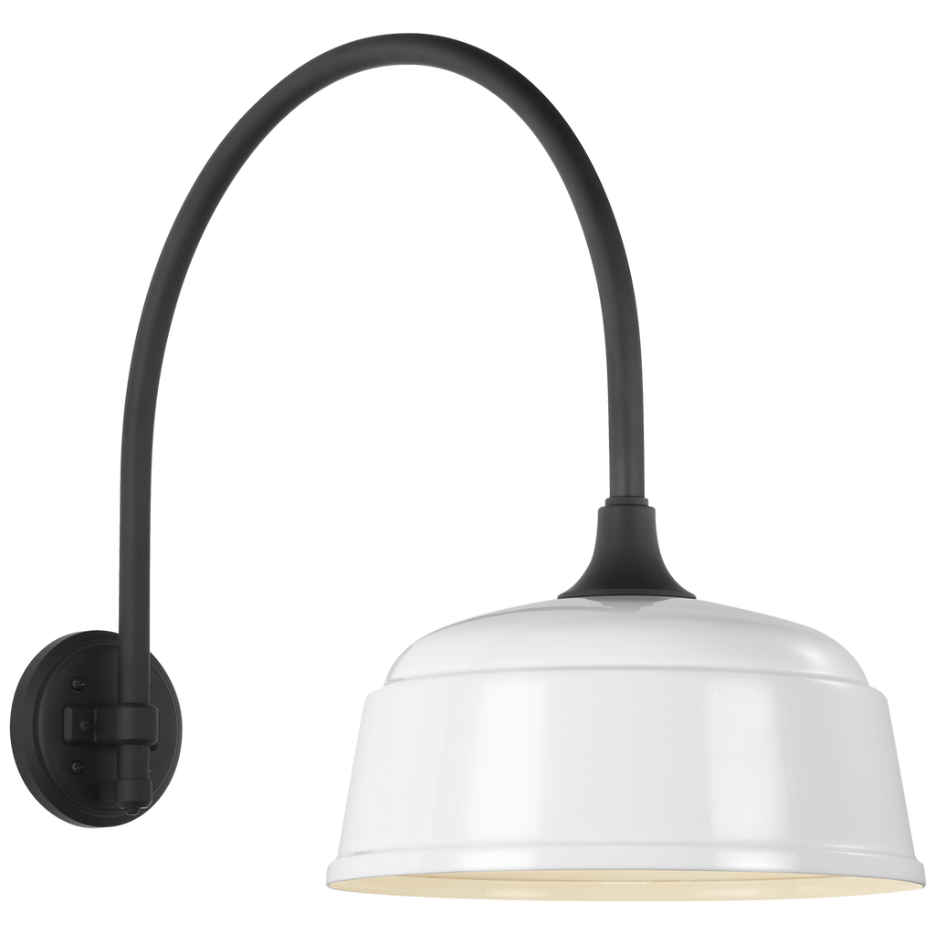 Academy 19.5" Arched Mack Barn Light | Matte Black | 12.5 | 12.5" White Rockhouse Shade