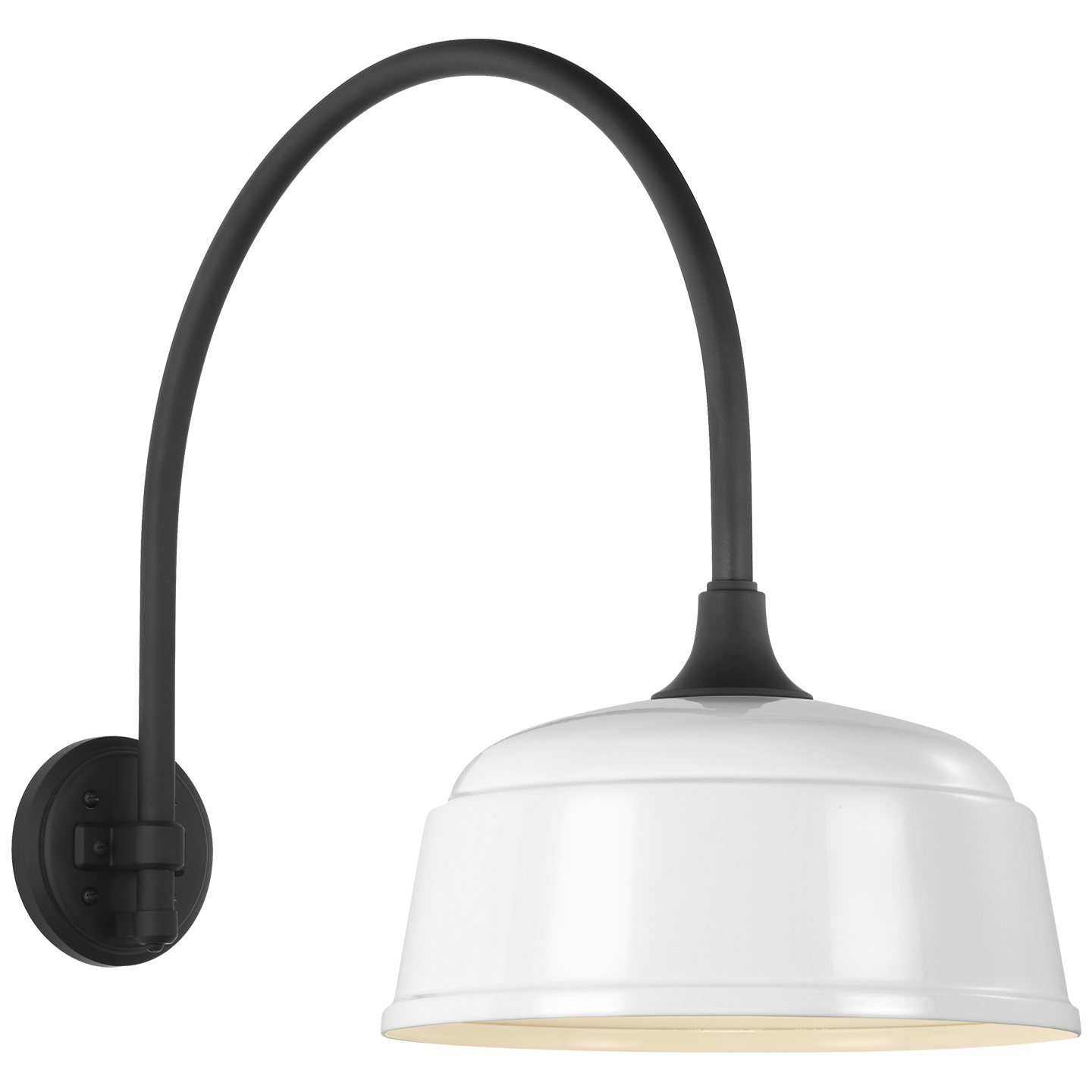 Academy 19.5" Arched Mack Barn Light | Matte Black | 12.5 | 12.5" White Rockhouse Shade