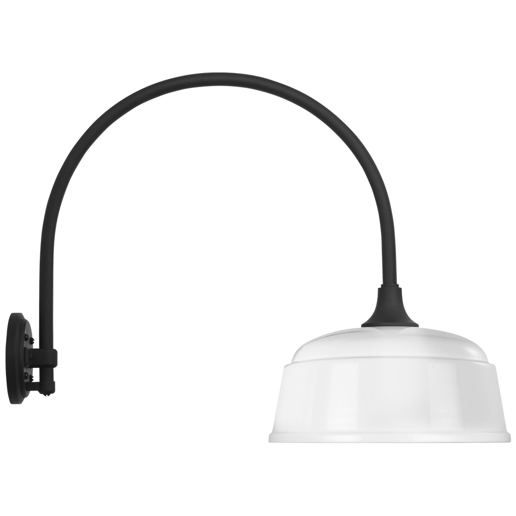 Academy 19.5" Arched Mack Barn Light | Matte Black | 12.5 | 12.5" White Rockhouse Shade