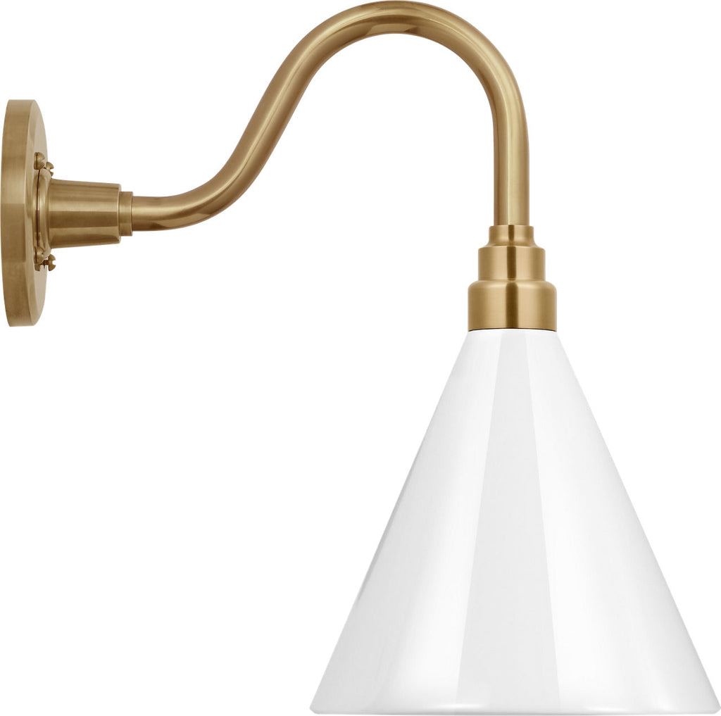 Academy 11" Flynn Barn Light | Hand-Rubbed Antique Brass | 9 | 9" White Conical Savannah Shade