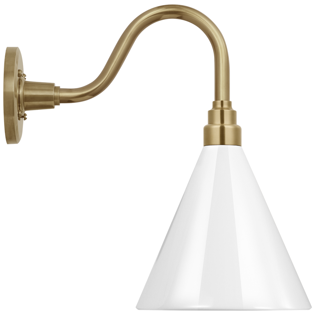 Academy 11" Flynn Barn Light | Hand-Rubbed Antique Brass | 9 | 9" White Conical Savannah Shade