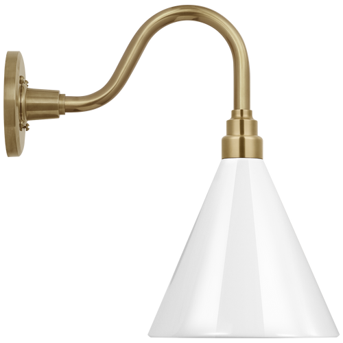 Academy 11" Flynn Barn Light | Hand-Rubbed Antique Brass | 9 | 9" White Conical Savannah Shade