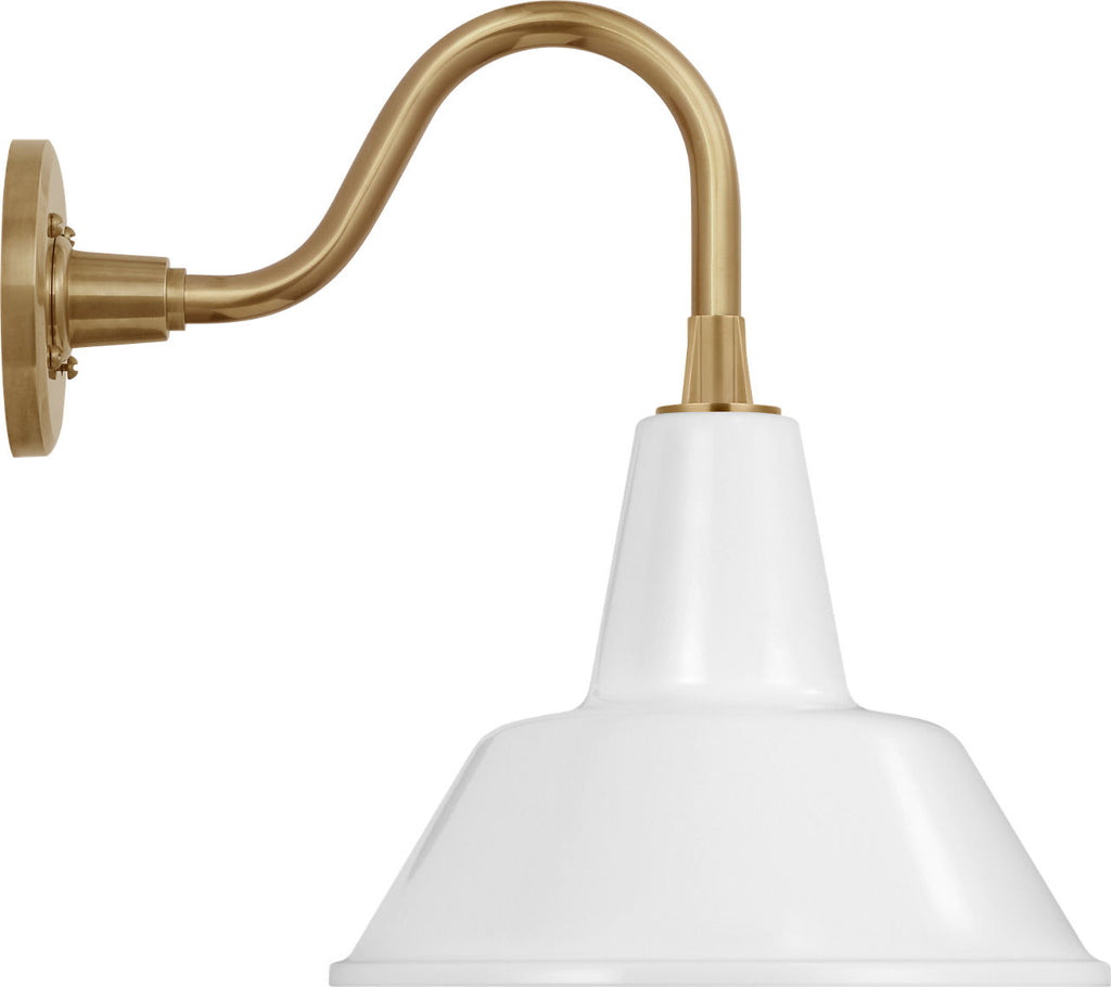 Academy 11" Flynn Barn Light | Hand-Rubbed Antique Brass | 12.5 | 12.5" White Bowers Shade