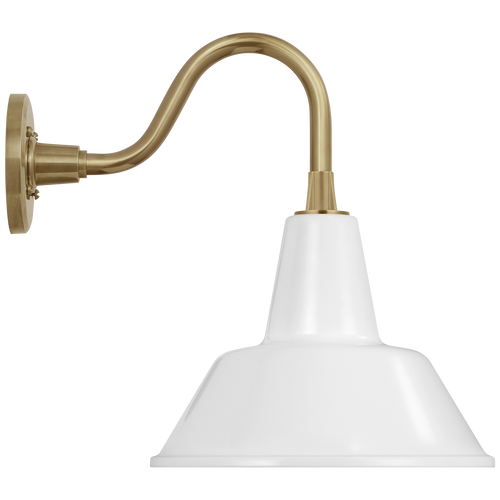 Academy 11" Flynn Barn Light | Hand-Rubbed Antique Brass | 12.5 | 12.5" White Bowers Shade