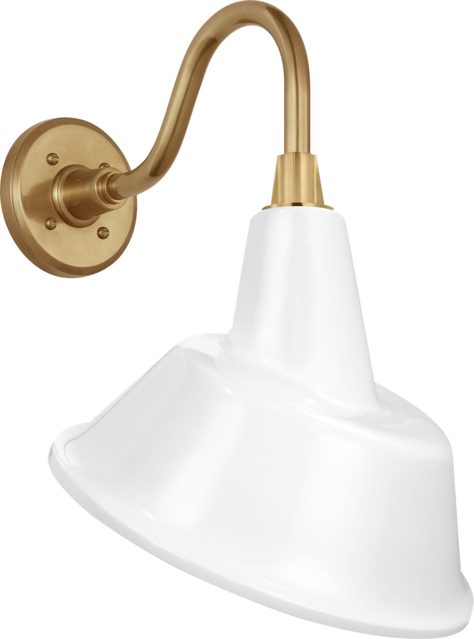 Academy 11" Flynn Barn Light | Hand-Rubbed Antique Brass | 12.5 | 12.5" White Tilted Tilted Bowers Shade