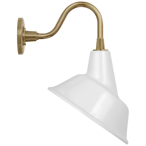 Academy 11" Flynn Barn Light | Hand-Rubbed Antique Brass | 12.5 | 12.5" White Tilted Tilted Bowers Shade
