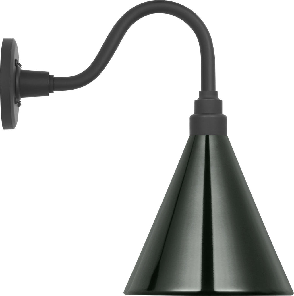 Academy 11" Flynn Barn Light | Matte Black | 9 | 9" Green Conical Savannah Shade