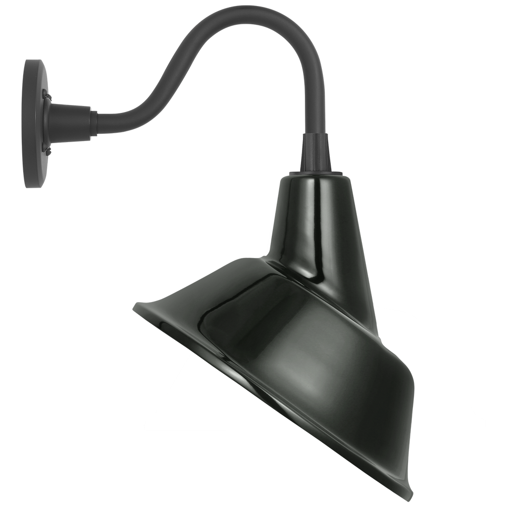 Academy 11" Flynn Barn Light | Matte Black | 12.5 | 12.5" Green Tilted Bowers Shade