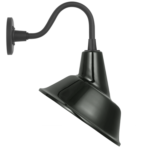 Academy 11" Flynn Barn Light | Matte Black | 12.5 | 12.5" Green Tilted Bowers Shade
