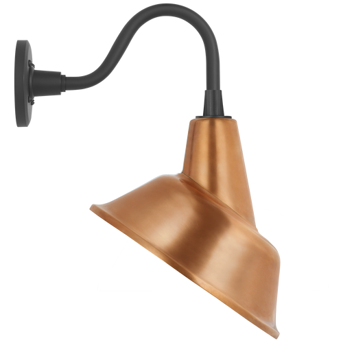 Academy 11" Flynn Barn Light | Matte Black | 12.5 | 12.5" Soft Copper Tilted Bowers Shade