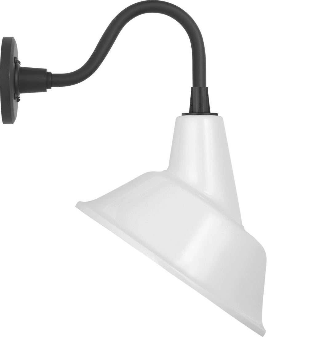 Academy 11" Flynn Barn Light | Matte Black | 12.5 | 12.5" White Tilted Bowers Shade