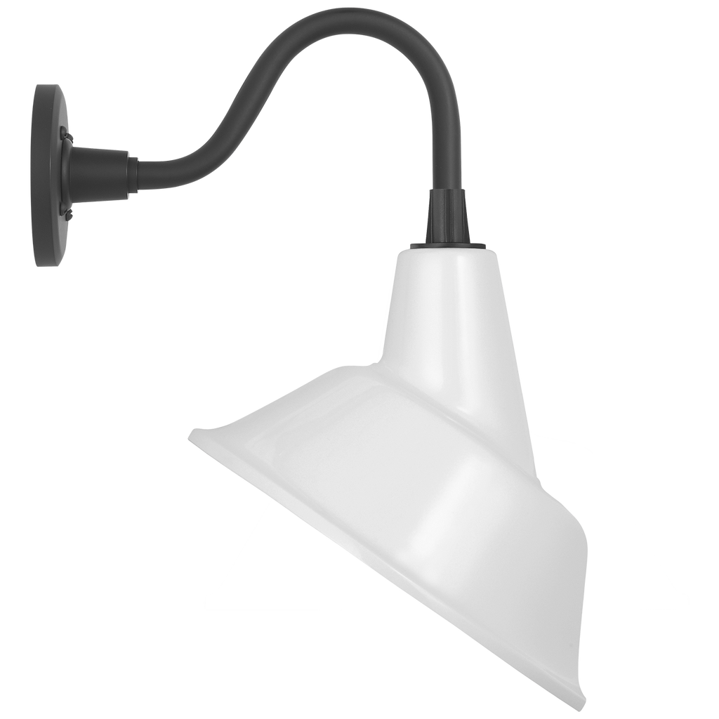 Academy 11" Flynn Barn Light | Matte Black | 12.5 | 12.5" White Tilted Bowers Shade