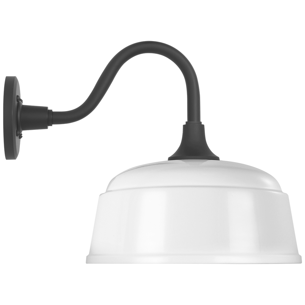 Academy 11" Flynn Barn Light | Matte Black | 12.5 | 12.5" White Rockhouse Shade