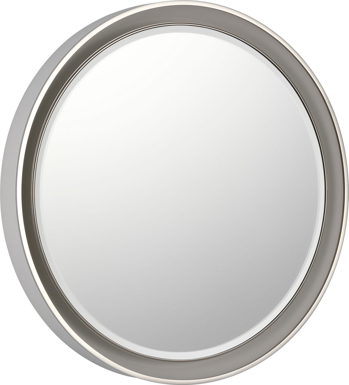 Tricia 24" Illuminated Round Mirror | Matte White and Polished Nickel