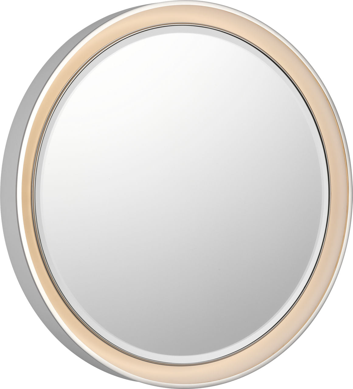 Tricia 24" Illuminated Round Mirror | Matte White and Polished Nickel
