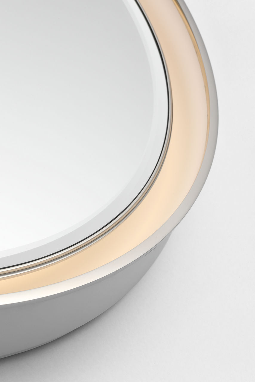 Tricia 24" Illuminated Round Mirror | Matte White and Polished Nickel
