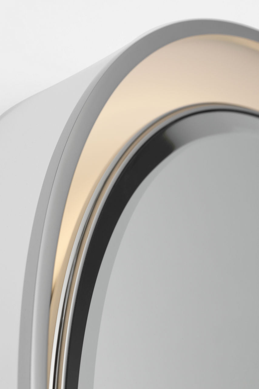 Tricia 24" Illuminated Round Mirror | Matte White and Polished Nickel