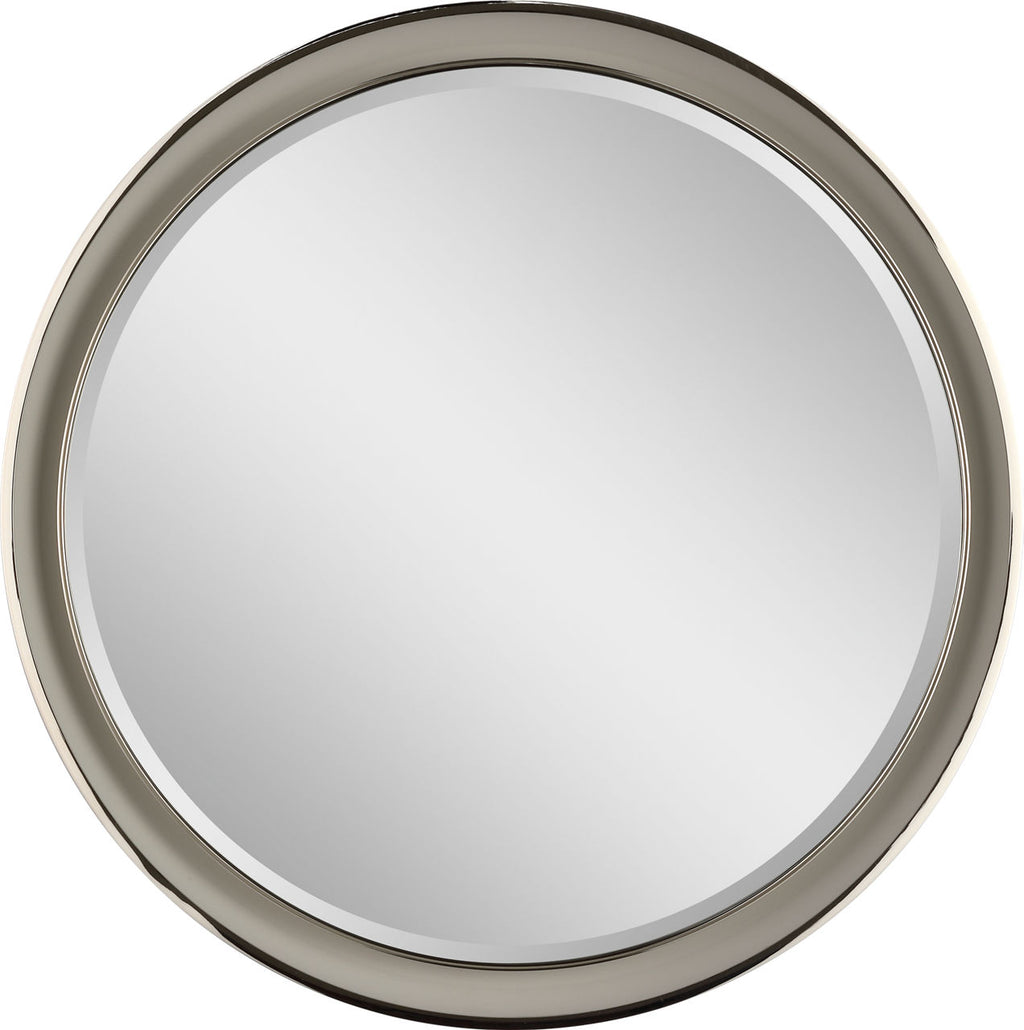 Tricia 24" Illuminated Round Mirror | Matte White and Polished Nickel