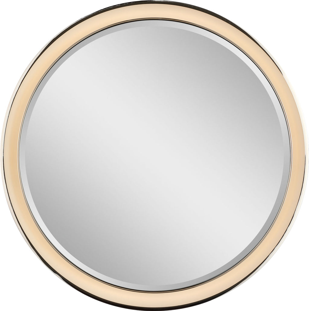 Tricia 24" Illuminated Round Mirror | Matte White and Polished Nickel