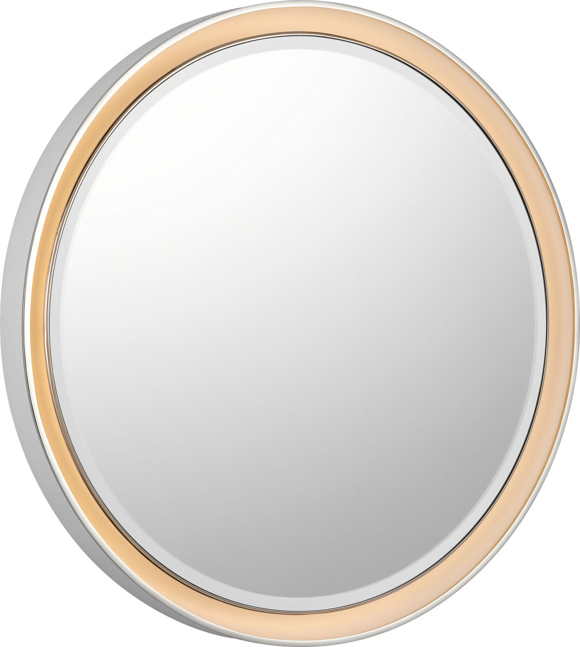 Tricia 30" Illuminated Round Mirror | Matte White and Polished Nickel
