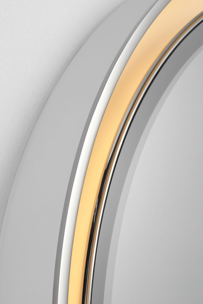 Tricia 30" Illuminated Round Mirror | Matte White and Polished Nickel