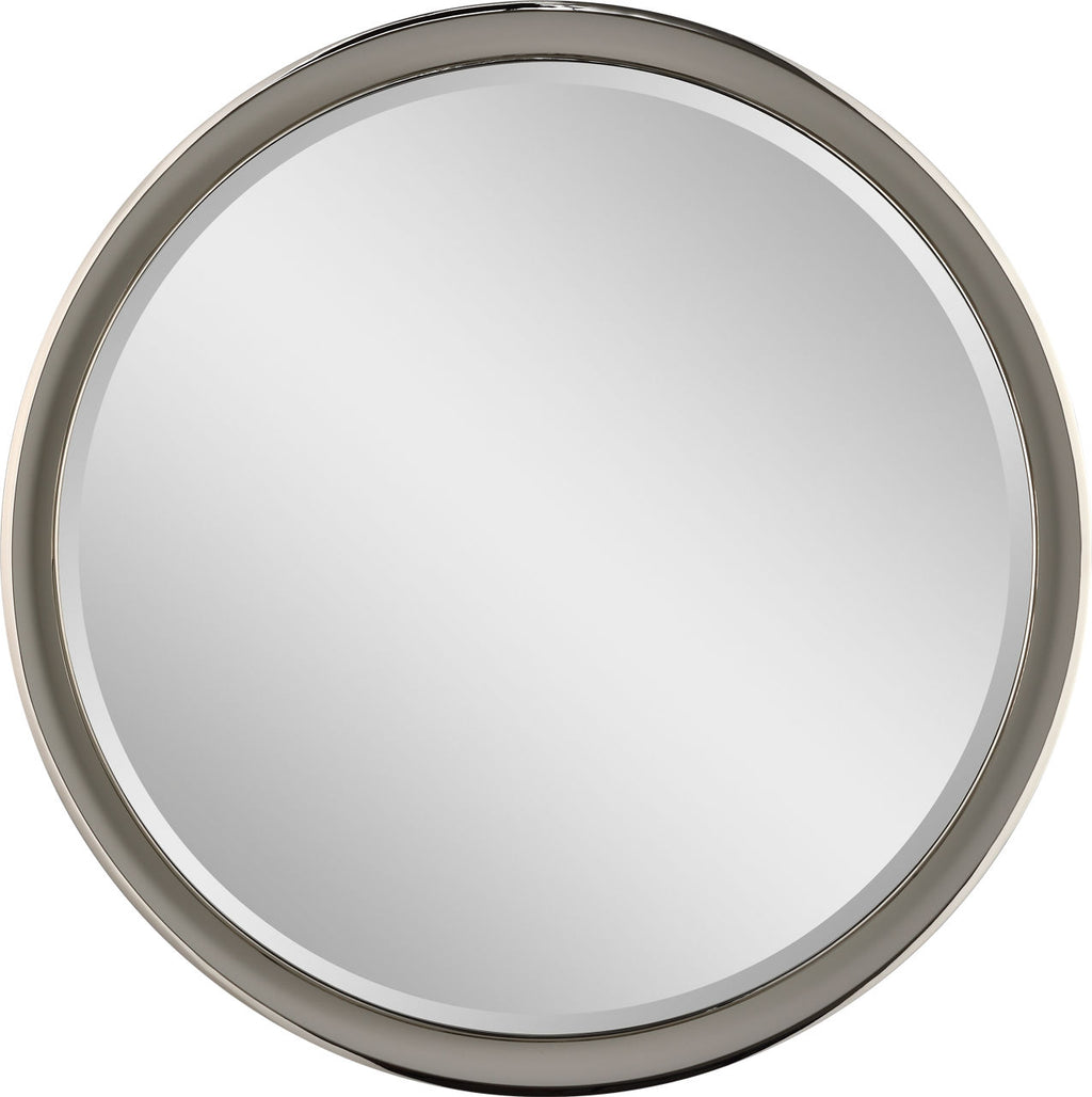 Tricia 30" Illuminated Round Mirror | Matte White and Polished Nickel