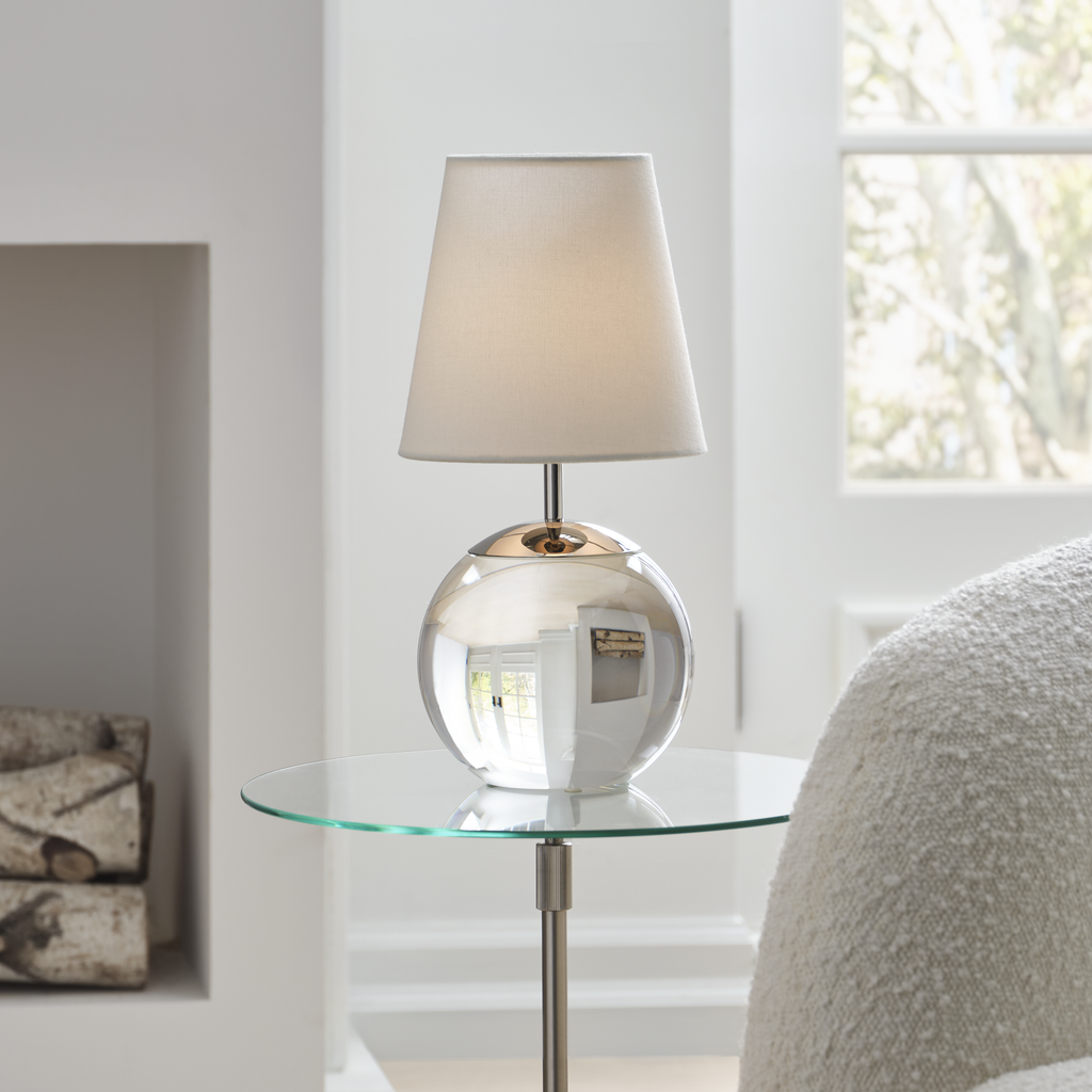 Terri 12" Cordless Accent Lamp | Crystal | Linen Shade