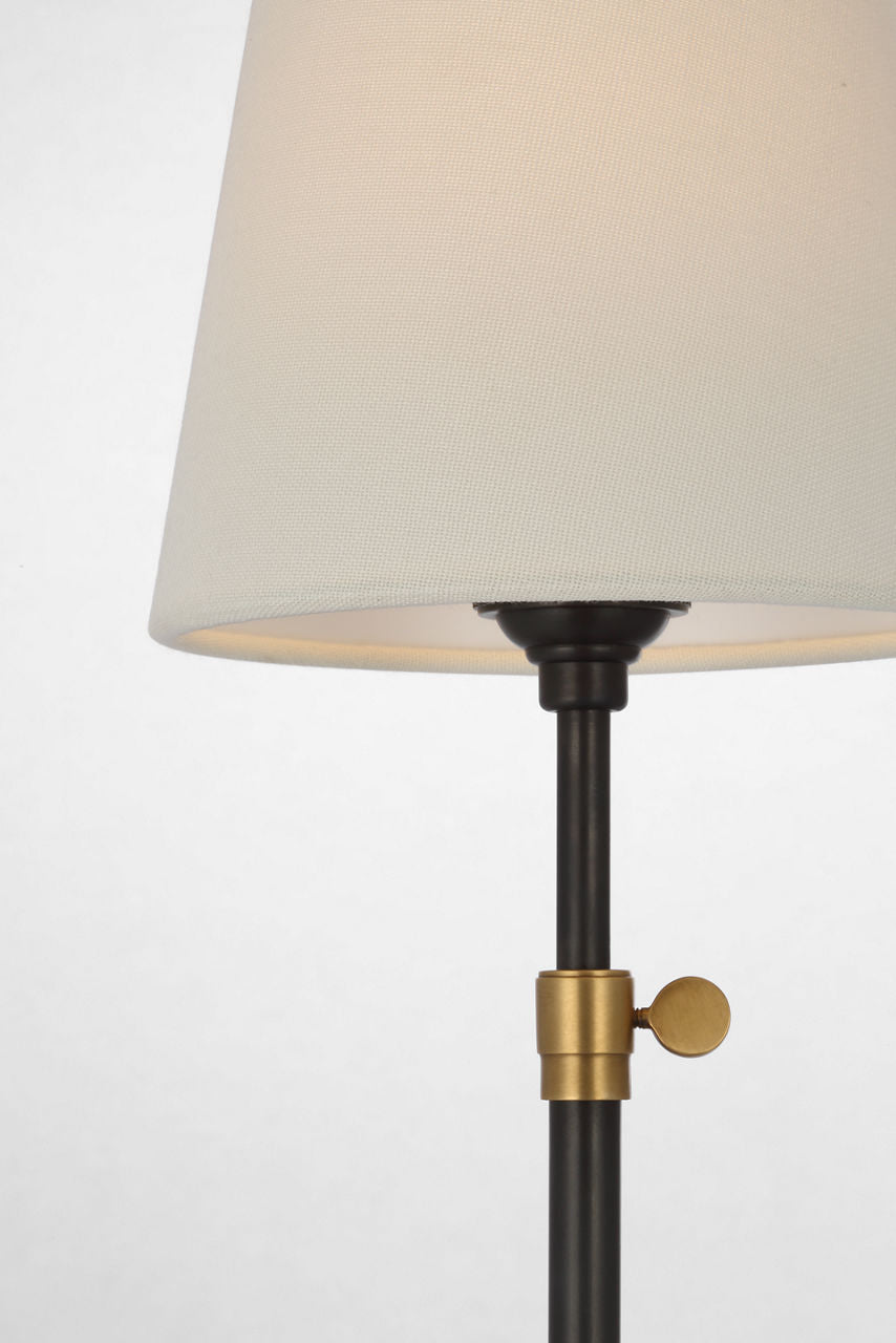 Bryant 27" Adjustable Cordless Table Lamp | Bronze and Hand-Rubbed Antique Brass | Linen Shade