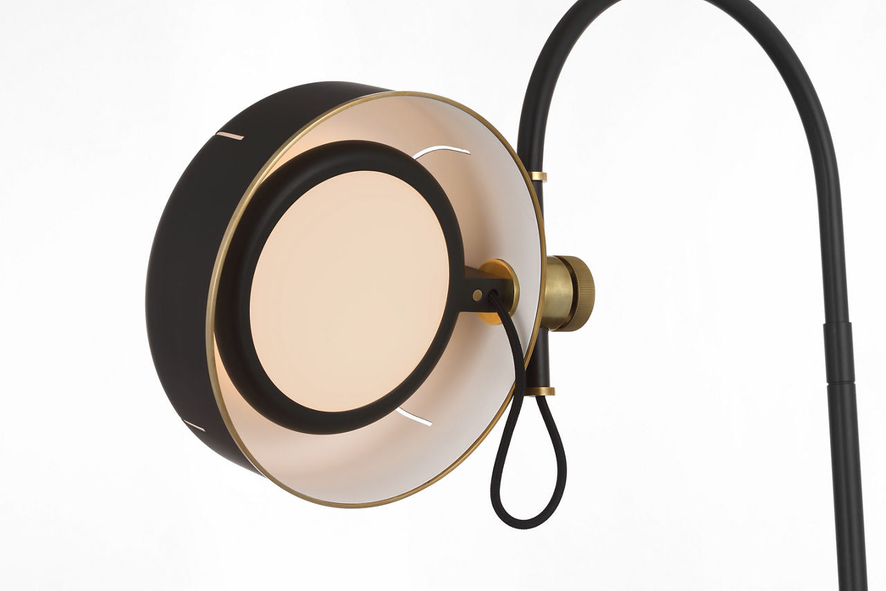 Oso 25" Arc Table Lamp | Modern Iron and Hand-Rubbed Antique Brass | Modern Iron Shade