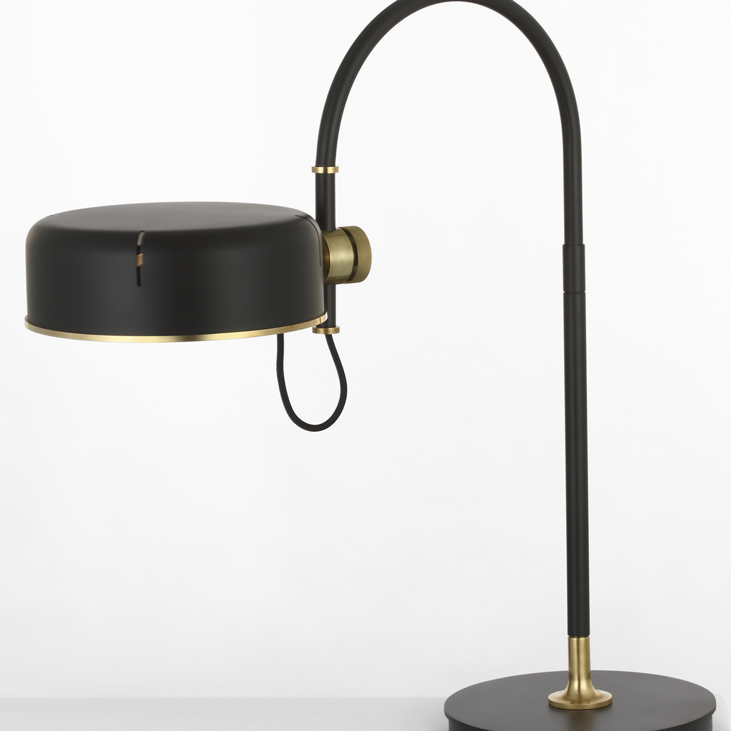 Oso 25" Arc Table Lamp | Modern Iron and Hand-Rubbed Antique Brass | Modern Iron Shade