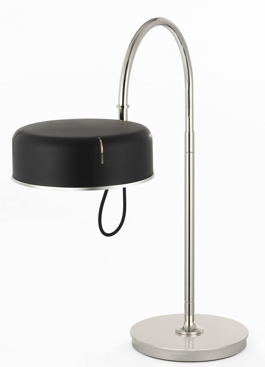Oso 25" Arc Table Lamp | Polished Nickel | Matte Black Shade