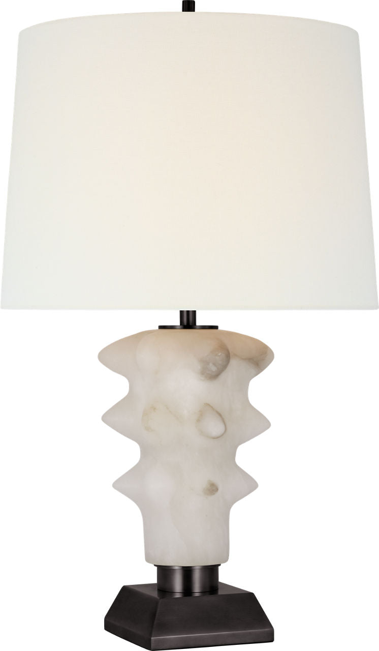 Luxor Medium Table Lamp | Alabaster and Bronze | Linen Shade