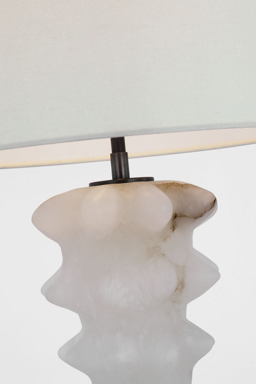 Luxor Medium Table Lamp | Alabaster and Bronze | Linen Shade