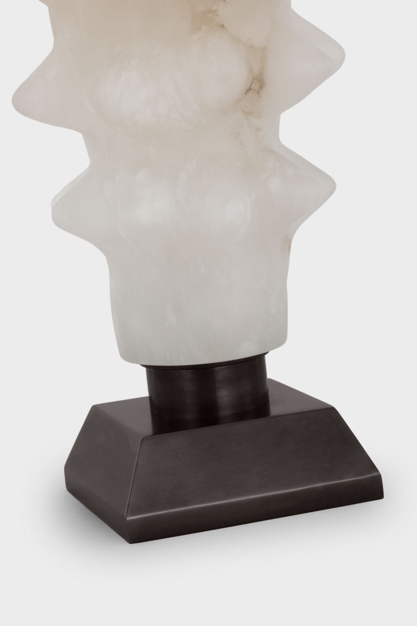 Luxor Medium Table Lamp | Alabaster and Bronze | Linen Shade