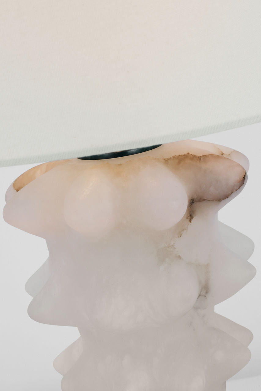 Luxor Medium Table Lamp | Alabaster and Bronze | Linen Shade