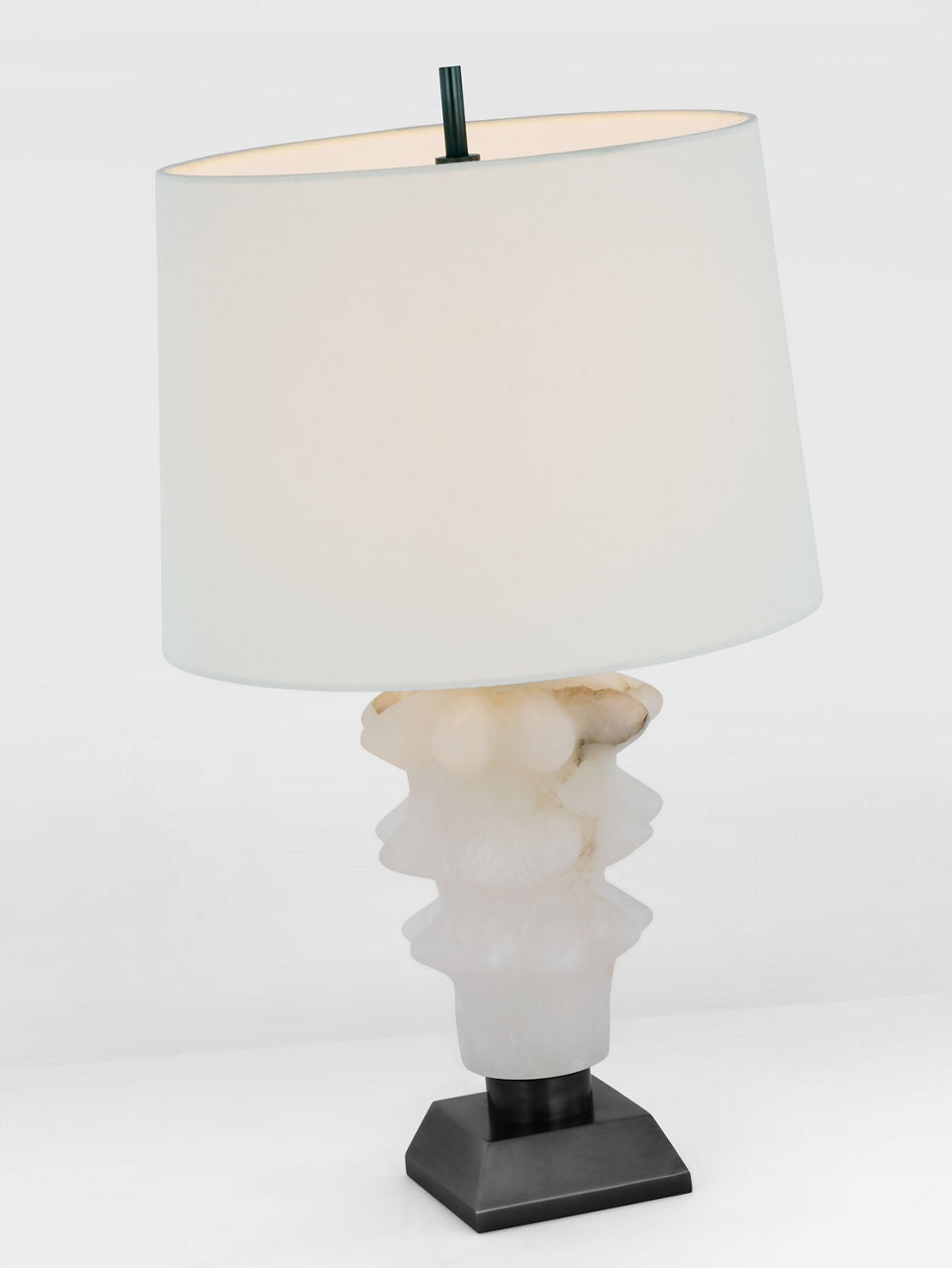Luxor Medium Table Lamp | Alabaster and Bronze | Linen Shade