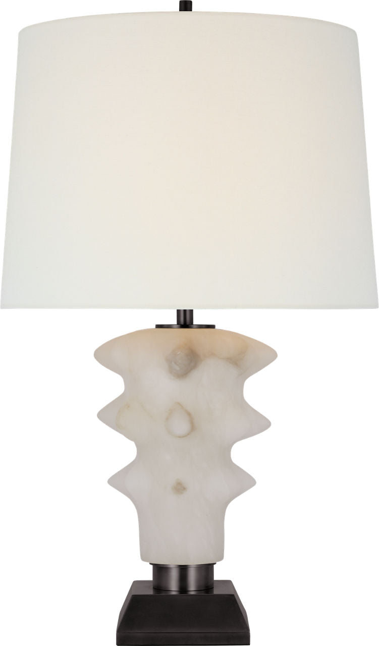 Luxor Medium Table Lamp | Alabaster and Bronze | Linen Shade