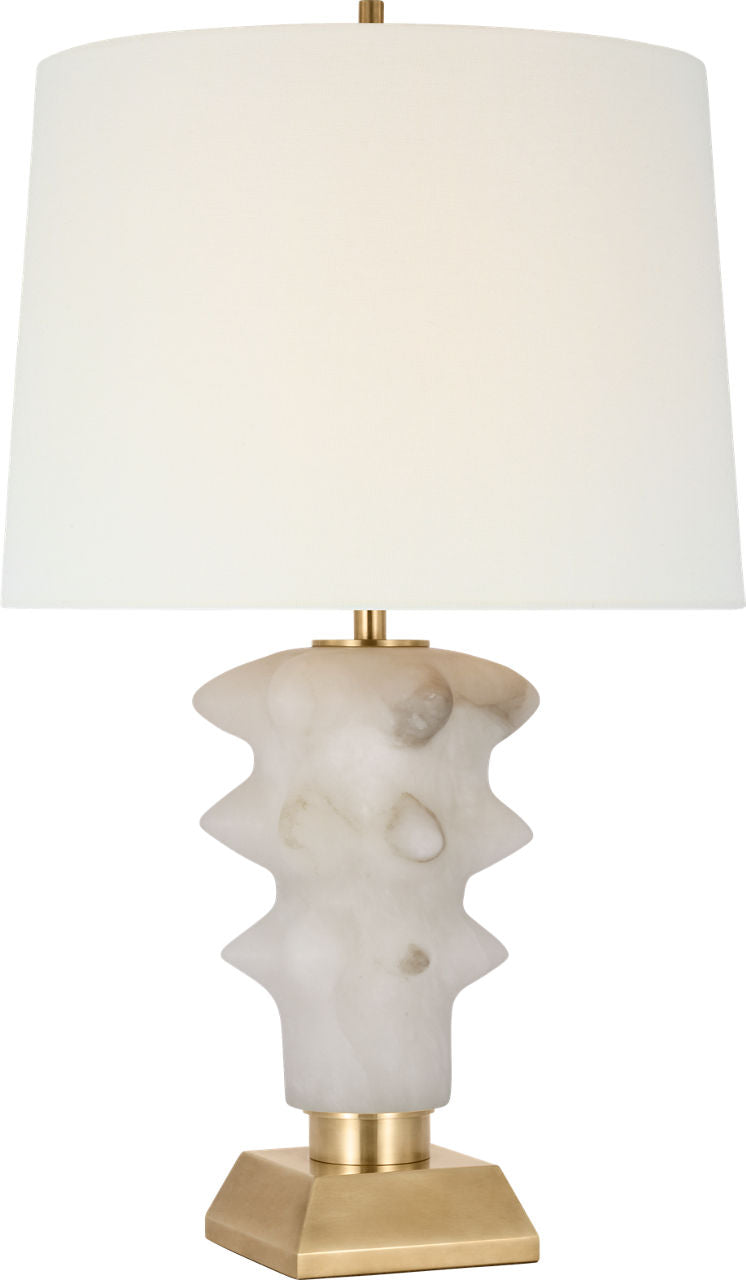 Luxor Medium Table Lamp | Alabaster and Hand-Rubbed Antique Brass | Linen Shade