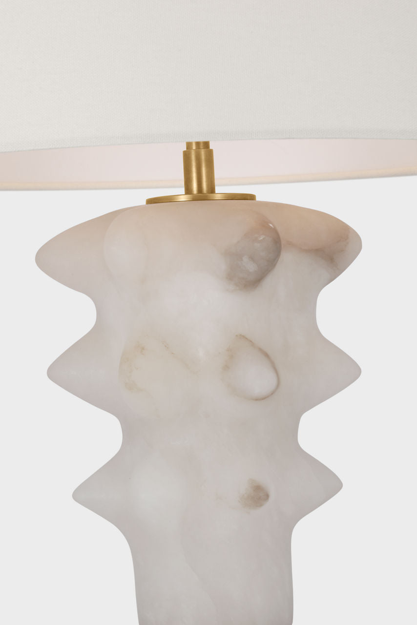 Luxor Medium Table Lamp | Alabaster and Hand-Rubbed Antique Brass | Linen Shade