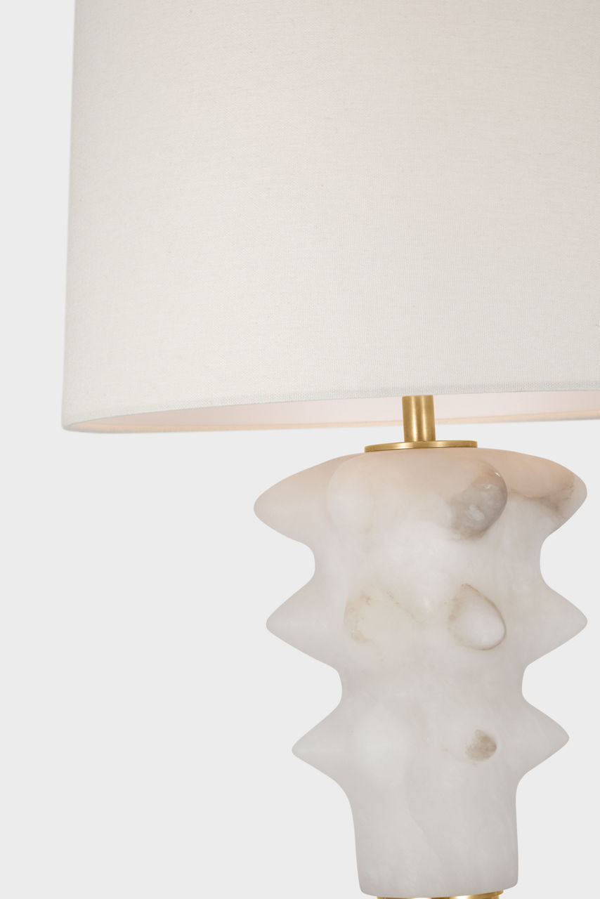 Luxor Medium Table Lamp | Alabaster and Hand-Rubbed Antique Brass | Linen Shade