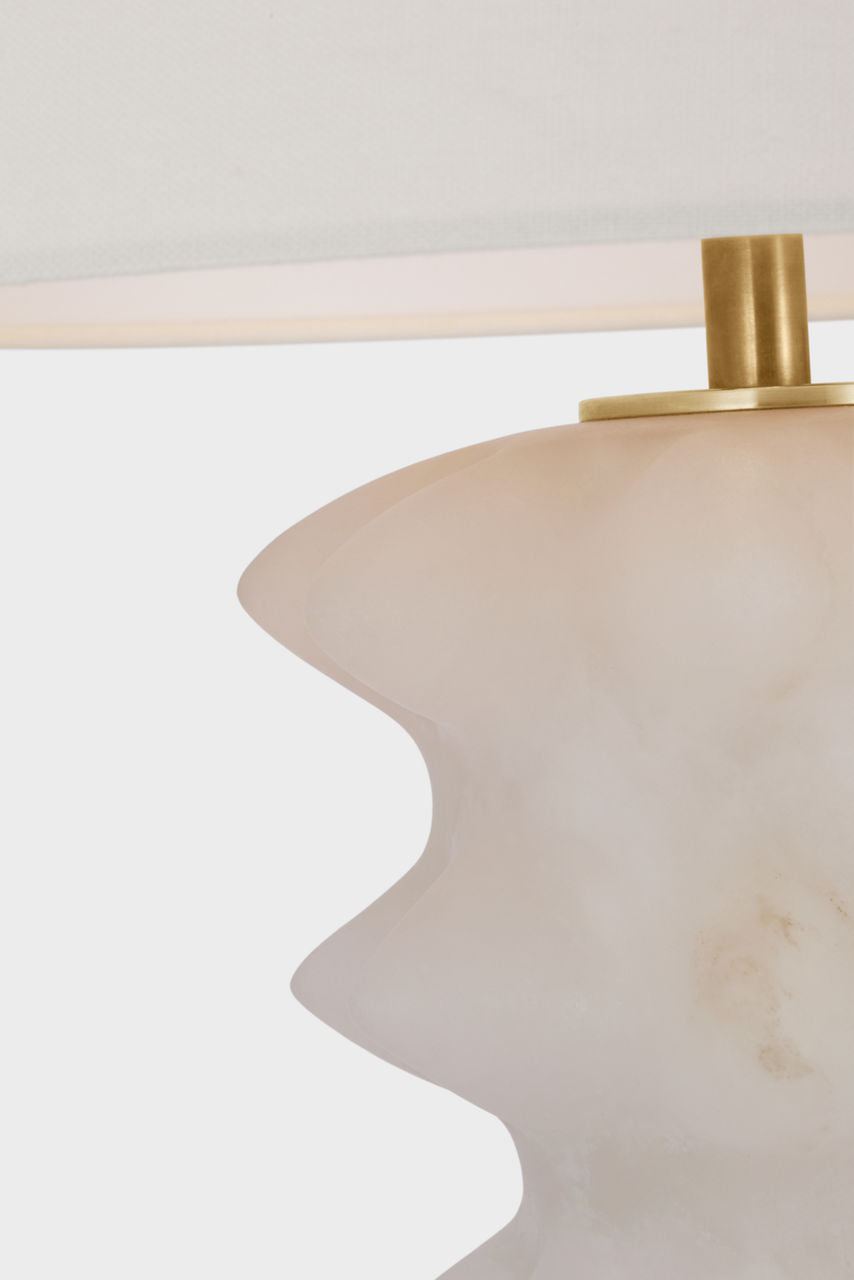Luxor Medium Table Lamp | Alabaster and Hand-Rubbed Antique Brass | Linen Shade