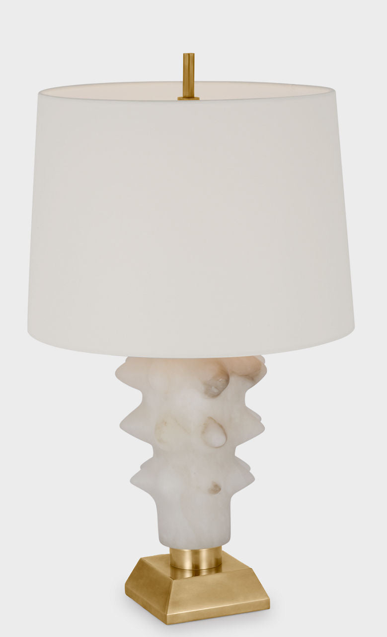 Luxor Medium Table Lamp | Alabaster and Hand-Rubbed Antique Brass | Linen Shade