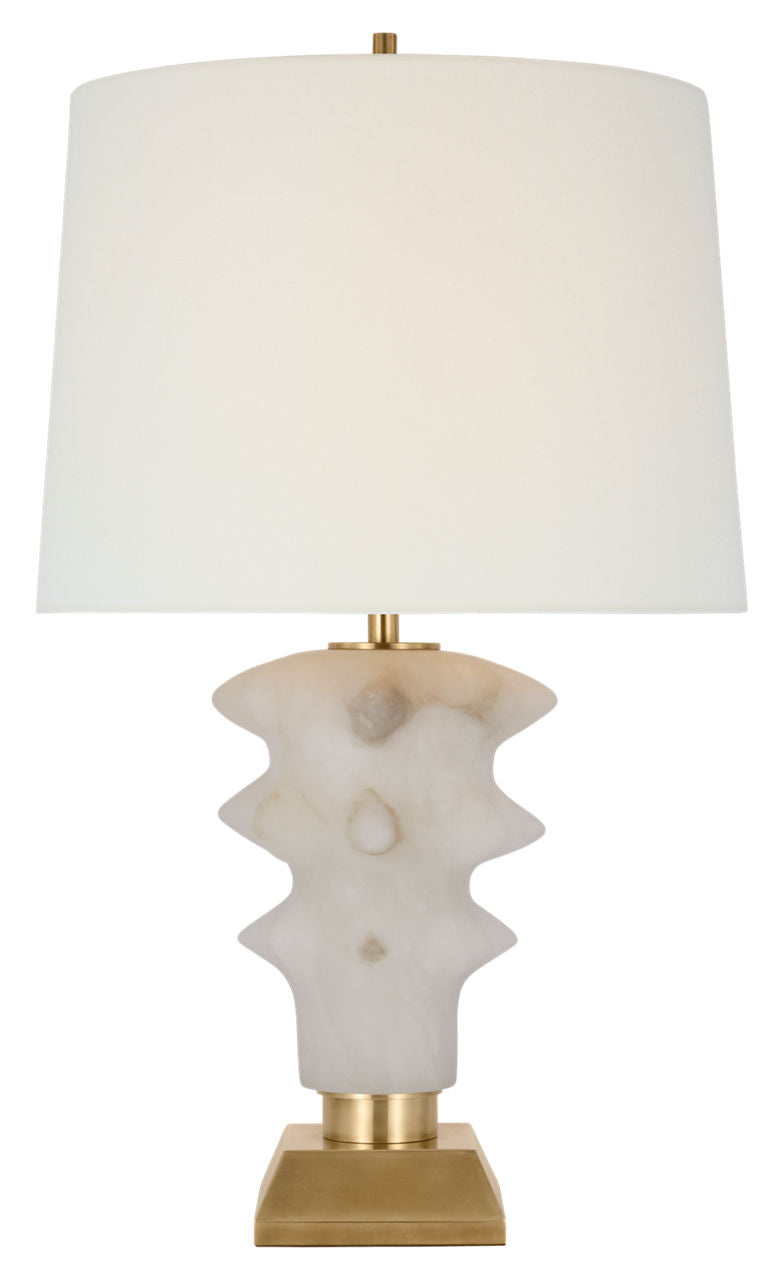 Luxor Medium Table Lamp | Alabaster and Hand-Rubbed Antique Brass | Linen Shade