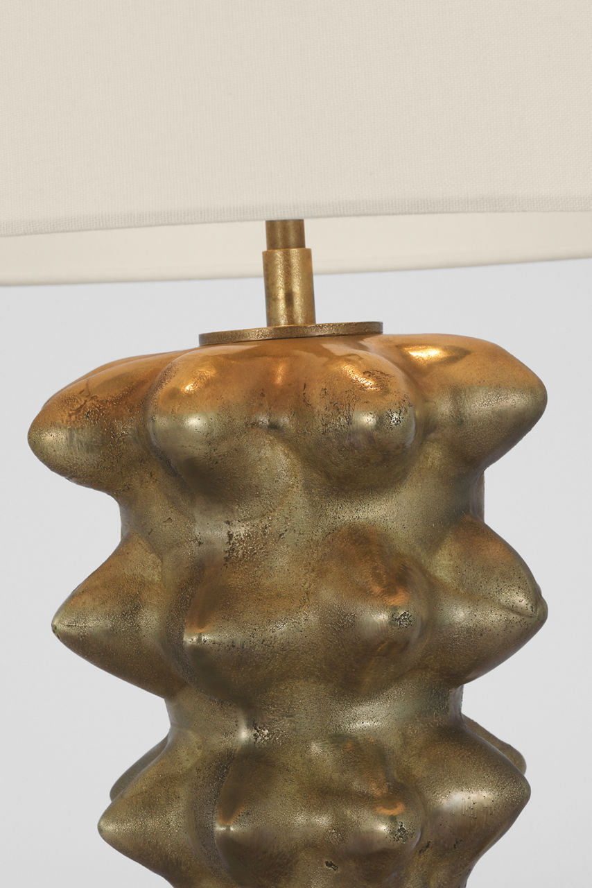 Luxor Medium Table Lamp | Museum Brass | Linen Shade