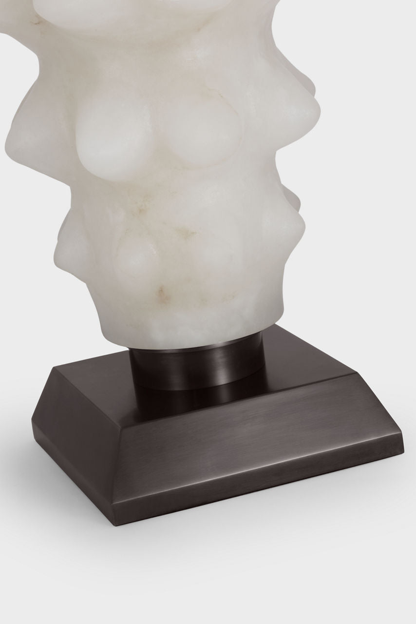 Luxor Large Table Lamp | Alabaster and Bronze | Linen Shade