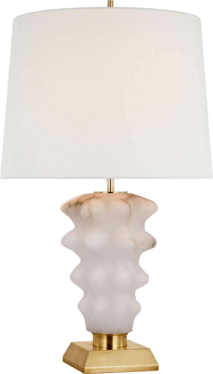 Luxor Large Table Lamp | Alabaster and Hand-Rubbed Antique Brass | Linen Shade