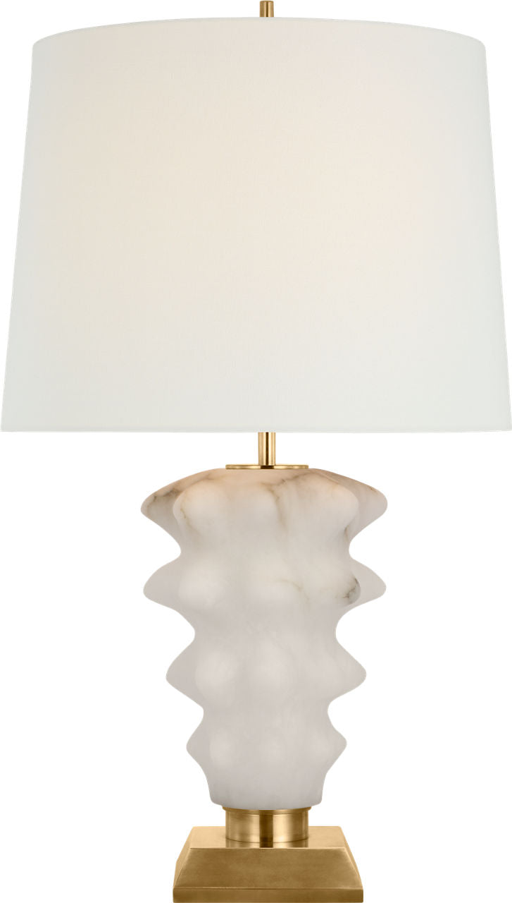 Luxor Large Table Lamp | Alabaster and Hand-Rubbed Antique Brass | Linen Shade