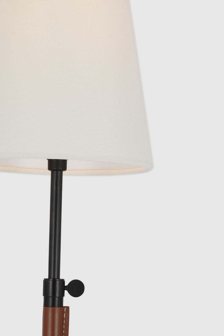 Bryant Wrapped Table Lamp | Bronze and Saddle Leather | Linen Shade