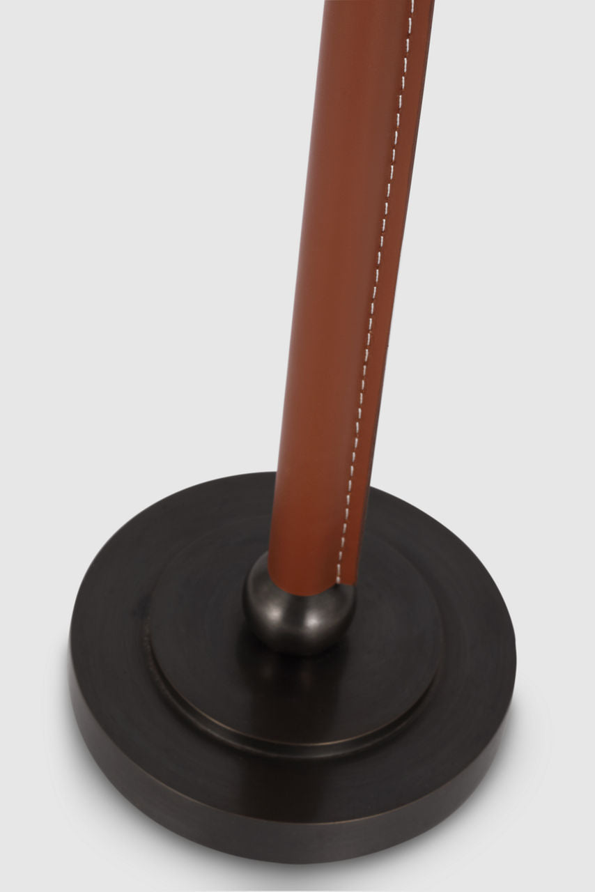 Bryant Wrapped Table Lamp | Bronze and Saddle Leather | Linen Shade